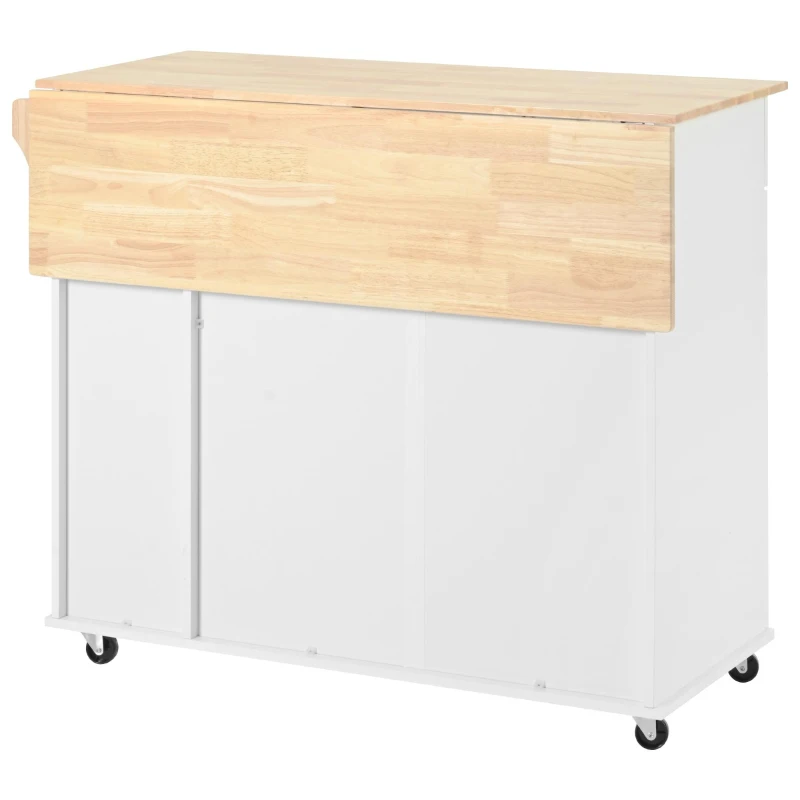 Kitchen Island Cart with 3-Tier Pull-Out Cabinet Organizer, Drop Leaf, Adjustable Shelves, Rolling Cart with Towel Rack, 46" L x 29.5" W x 37" H, White