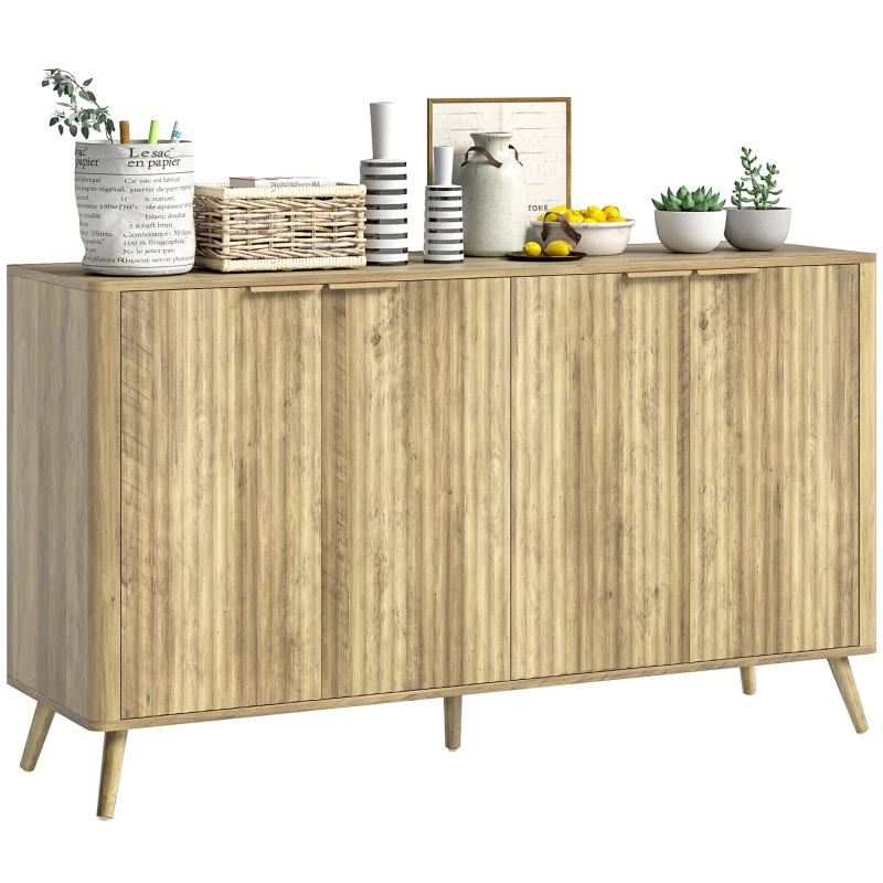 HOMCOM 55" Buffet Cabinet, Modern Sideboard with 4 Fluted Doors and 2 Adjustable Shelves for Kitchen, Living Room, White