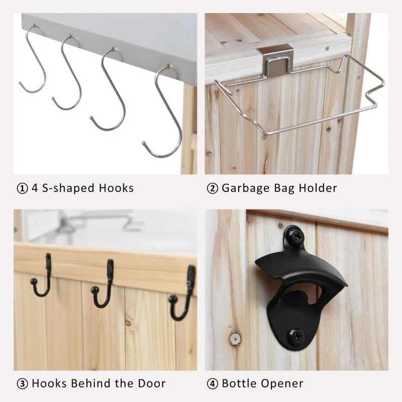 Outdoor Grill Cart with Stainless Steel Top, Storage Cabinet, Drop Leaf, Drawer, Towel Rack, Lockable Wheels, 40.5" L x 21" W x 36.3" H, Natural
