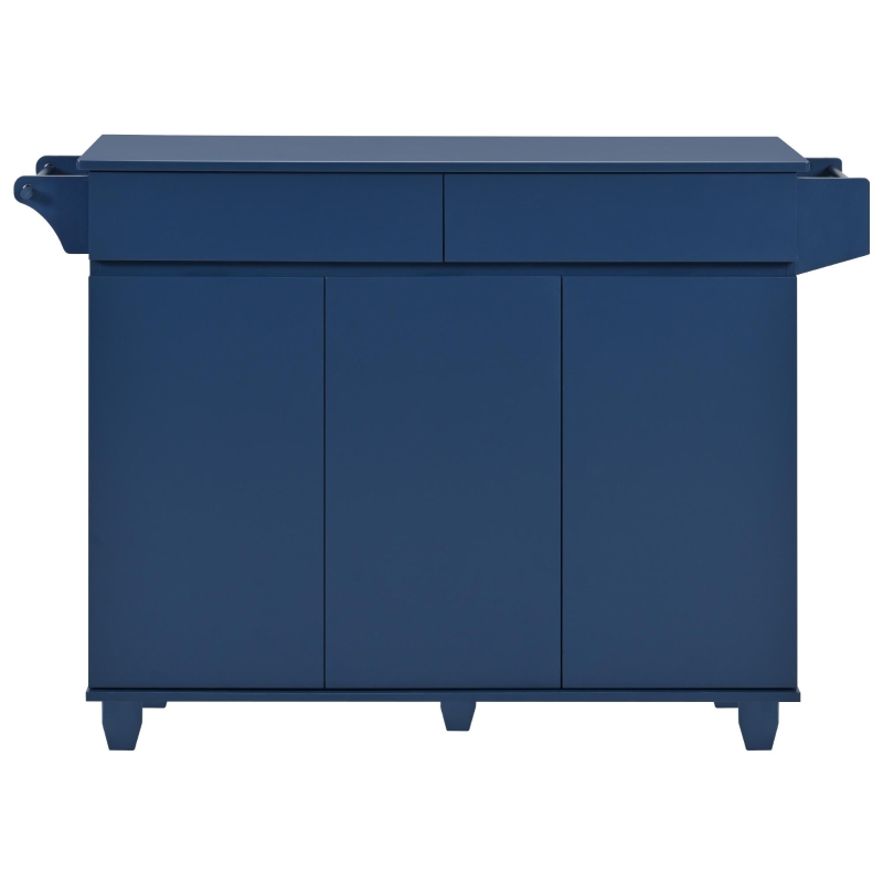 Kitchen Island with Drop Leaf, Rolling Cart with Spice and Towel Rack, 2 Drawers, Adjustable Shelves, 53.5" L x 27.5" W x 36.5" H, Navy Blue