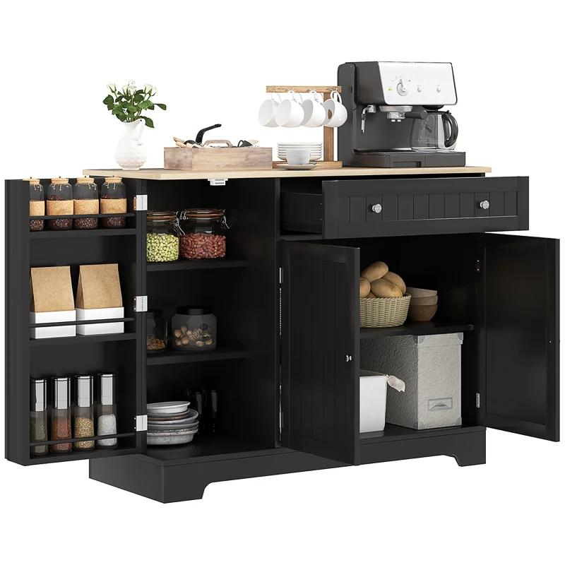 HOMCOM Modern Sideboard Cabinet, 41" Kitchen Buffet Cabinet with Drawer, Adjustable Shelf, 3 Doors for Dining Room, Black