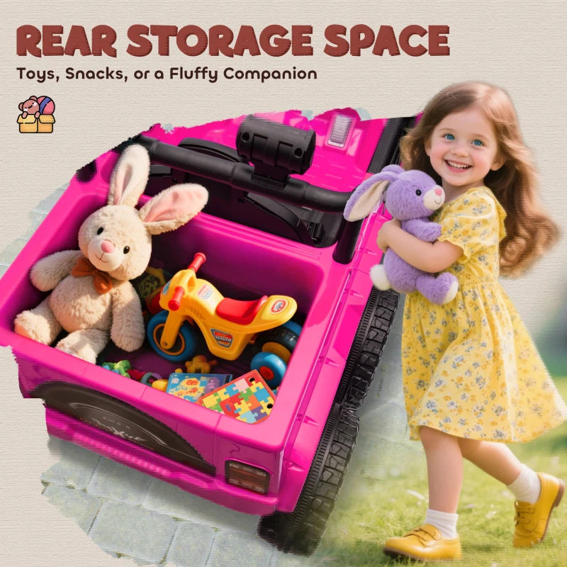 Qaba 12V 4WD/2WD Kids Electric Car w/ Remote Control, Spring Suspension, Back Trailer, Light, Music, Soft Start, Pink