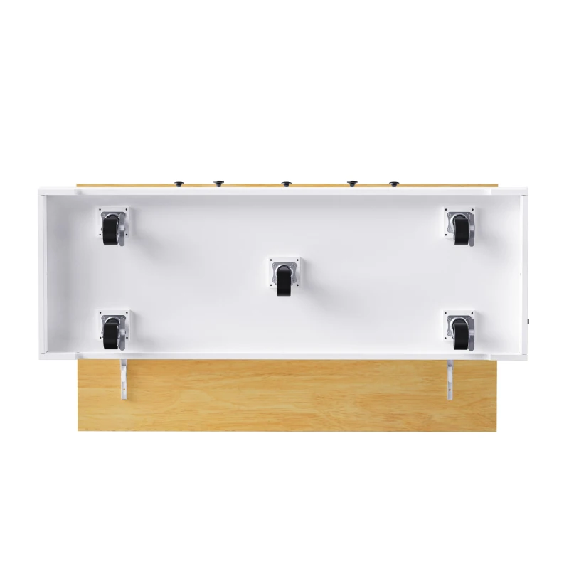 5-Wheel Kitchen Island Set with 2 Bar Stools, Shelves and Drawers, Power Outlet, Internal Rack, Utility Island with Drop Leaf, Bamboo Sticks, White