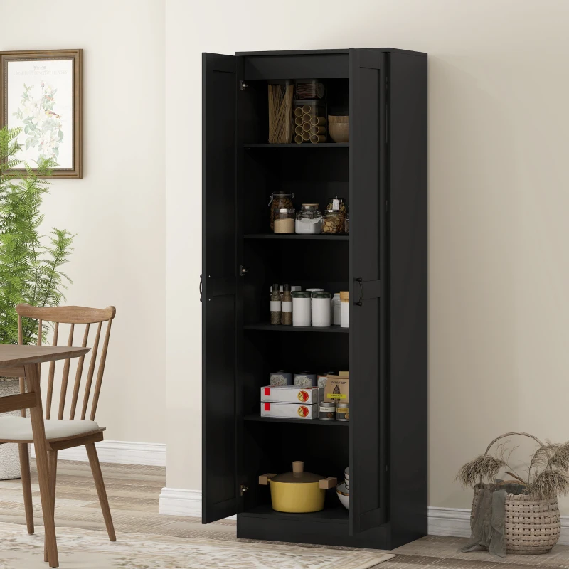 HOMCOM 69" Tall Pantry Cabinet with Adjustable Shelves, Modern Kitchen Pantry Cabinet with Soft Close Doors, Black
