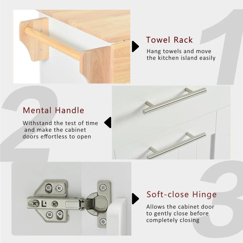 Kitchen Island Cart with 3-Tier Pull-Out Cabinet Organizer, Drop Leaf, Adjustable Shelves, Rolling Cart with Towel Rack, 46" L x 29.5" W x 37" H, White