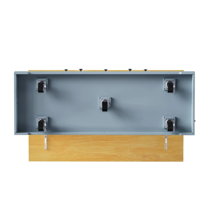 Kitchen Island with 2 Bar Stools, Power Outlet, Internal Racks, 5 Wheels, Drop Leaf, Adjustable Shelves, 53" L x 29.5" W x 36.5" H, Gray+Blue