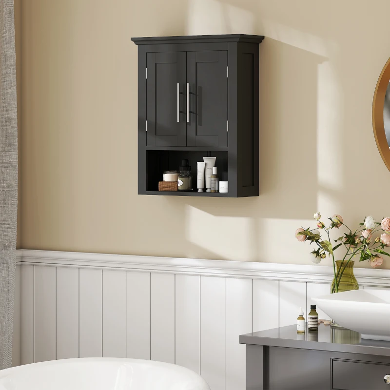 kleankin Bathroom Wall Cabinet, Medicine Cabinet, Toilet Storage Cabinet with Shelf for Living Room and Entryway, Black