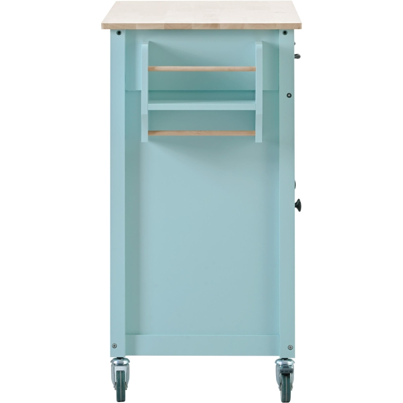 Kitchen Cart with 4-Door Cabinet, 2 Locking Wheels, Shelves and Racks, Cooking Island with Wood Top, 54.5" L x 18.5" W x 36" H, Mint Green