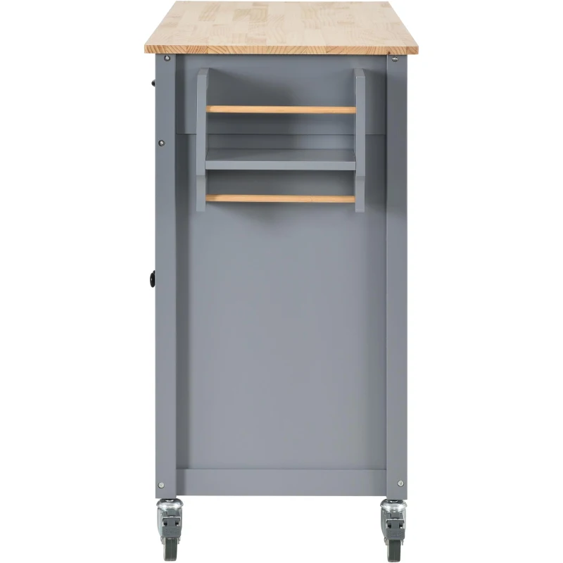 Kitchen Island Cart with 4-Door Cabinet, 2 Drawers, Solid Wood Top, Locking Wheels, Spice and Towel Racks, 54.5" L x 18.5" W x 36" H, Blue
