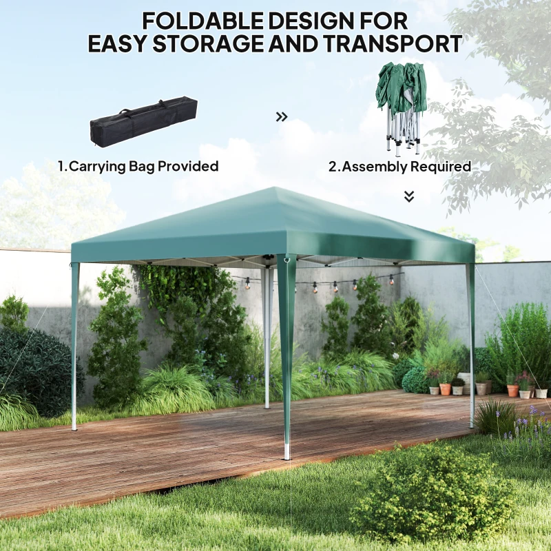 Outsunny 10 x 10ft Folding Pop Up Tent Outdoor Gazebo Canopy with Carrying Bag, Dark Green