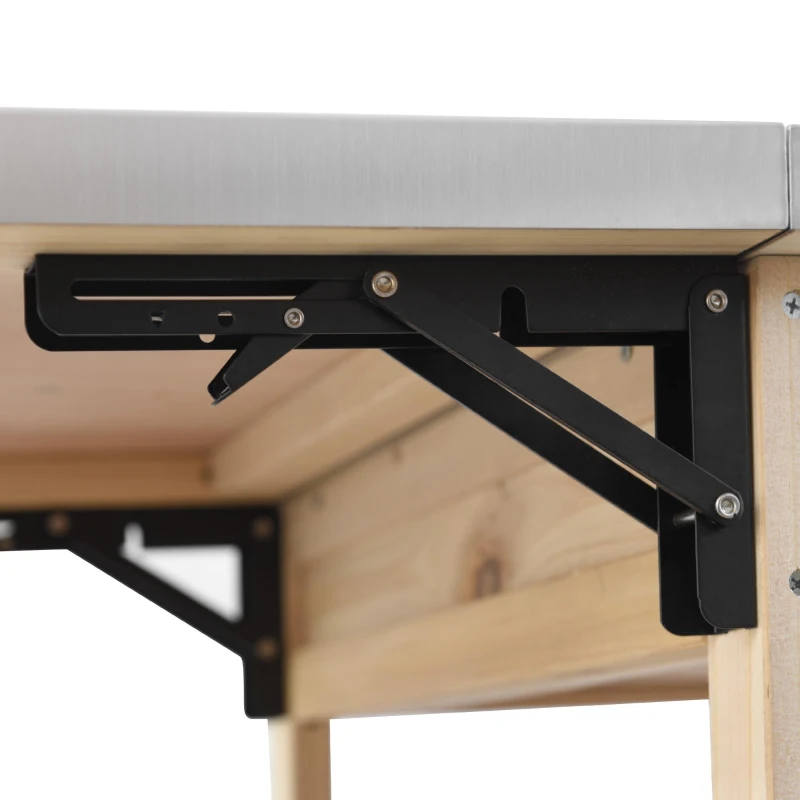 Outdoor Grill Cart with Stainless Steel Top, Storage Cabinet, Drop Leaf, Drawer, Towel Rack, Lockable Wheels, 40.5" L x 21" W x 36.3" H, Natural