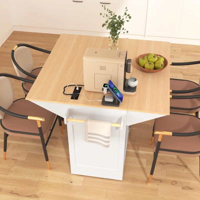 Kitchen Island Cart with Dual Drop Leaf, Power Outlet, Adjustable Shelves, Spice and Towel Rack, 3 Drawers, 56" L x 34" W x 36.5" H, White