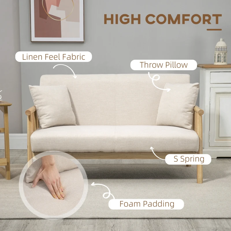 HOMCOM 48" 2 Seater Couch for Small Spaces, Modern Loveseat Sofa for Bedroom, Living Room Furniture, Small Couch, Beige