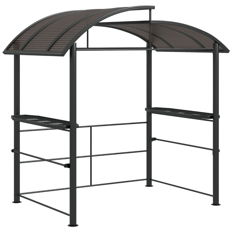 Outsunny 8' x 5' Grill Gazebo Shelter with Interlaced Vented Polycarbonate Roof, Outdoor BBQ Canopy with Side Shelves, Steel Frame for Garden, Patio, Backyard, Dark Gray