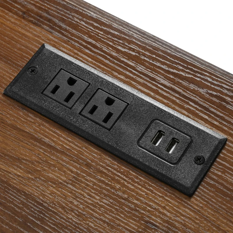 Farmhouse Kitchen Island with 2 Sliding Barn Doors, Power Outlet, Drop Leaf, Spice Rack, Utility Cart on Wheels, 54" L x 29" W x 37" H, Black