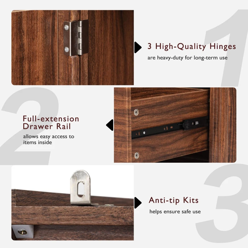 Farmhouse Kitchen Pantry Cabinet, Freestanding Cupboard with 2 Large Drawers, 8 Door Shelves, Adjustable Shelves, Anti-Tip Kit, Brown