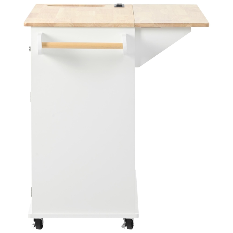 Kitchen Island with Power Outlet, Drop Leaf, Wine Rack, Adjustable Shelves, Utility Cart with Lockable Wheels, 40" L x 29.5" W x 34" H, White
