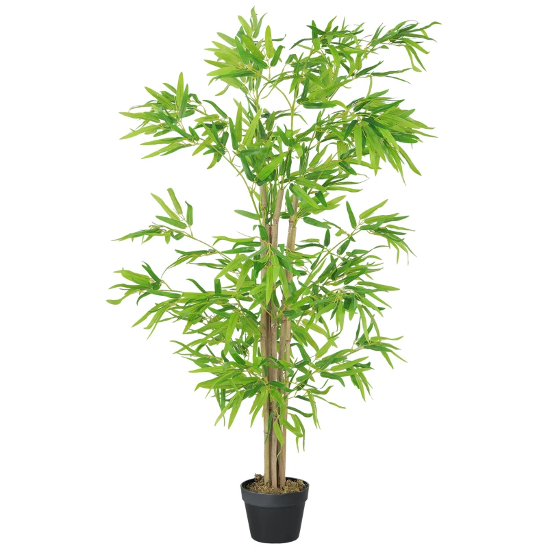 Outsunny Artificial Bamboo Tree, 5ft Fake Tree with Realistic Leaf and Natural Trunk, Decorative Plant in Nursery