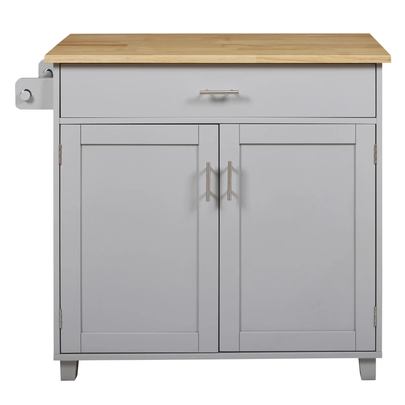 Kitchen Cart with Rubber Wood Top, Internal Storage Rack, Drawer with Dividers, Utility Island with Adjustable Shelves, 39" L x 26" W x 34" H, Gray