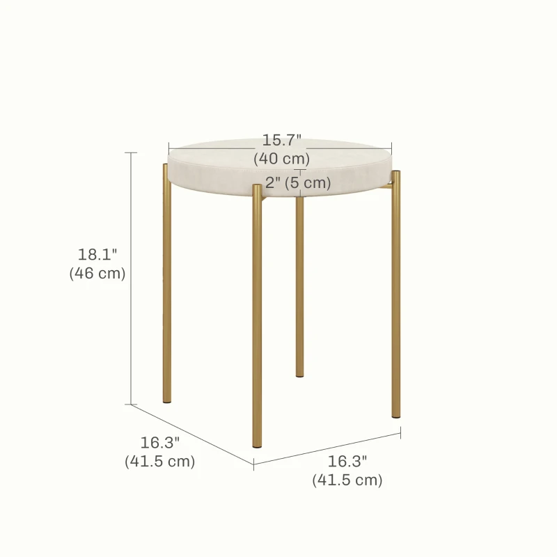 HOMCOM Backless Round Dining Chairs, Modern Stacking Stools Set of 4, Kitchen Chairs with Metal Legs, Cream White