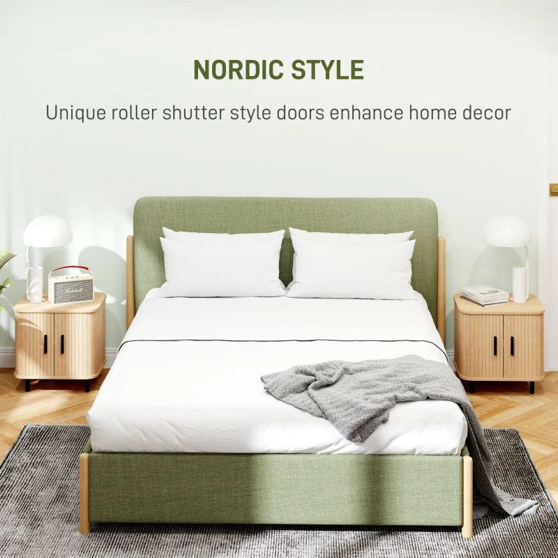 HOMCOM Nightstand Set of 2, Side Table with Shutter Doors, Sofa End Table with Steel Frame, for Bedroom, Living Room, Oak