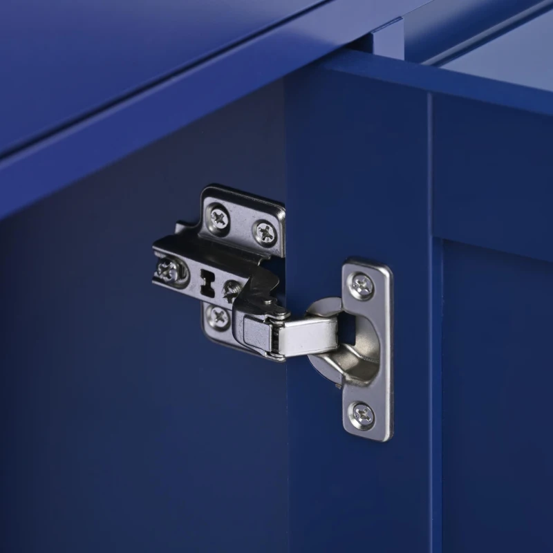 Mobile Kitchen Cart with 8 Handle-Free Drawers, 5 Wheels, Flatware Organizer, Central Island with Wood Countertop, 53" L x 18.5" W x 37" H, Blue