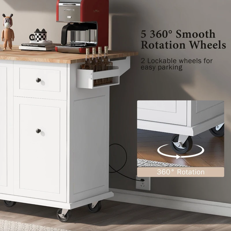 Kitchen Island with 3-Tier Pull-Out Cabinet Organizer, Drop Leaf, Internal Storage Rack, Rolling Cart on Wheels, 54" L x 29" W x 37" H, White