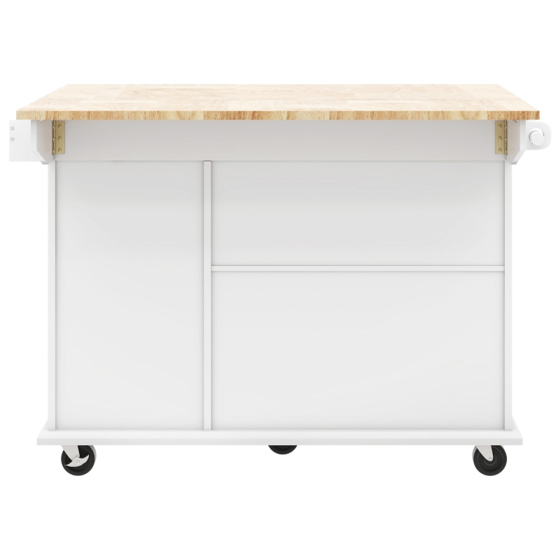 Kitchen Island with 3-Tier Pull-Out Cabinet Organizer, Drop Leaf, Internal Storage Rack, Rolling Cart on Wheels, 54" L x 29" W x 37" H, White