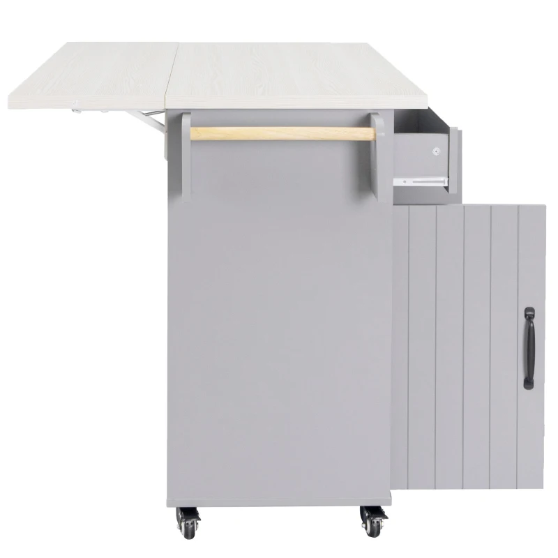 Kitchen Cart with Trash Can Storage, Drop Leaf, Adjustable Shelf, Utility Island with Spice and Towel Rack, 51" L x 31.5" W x 35" H, Gray
