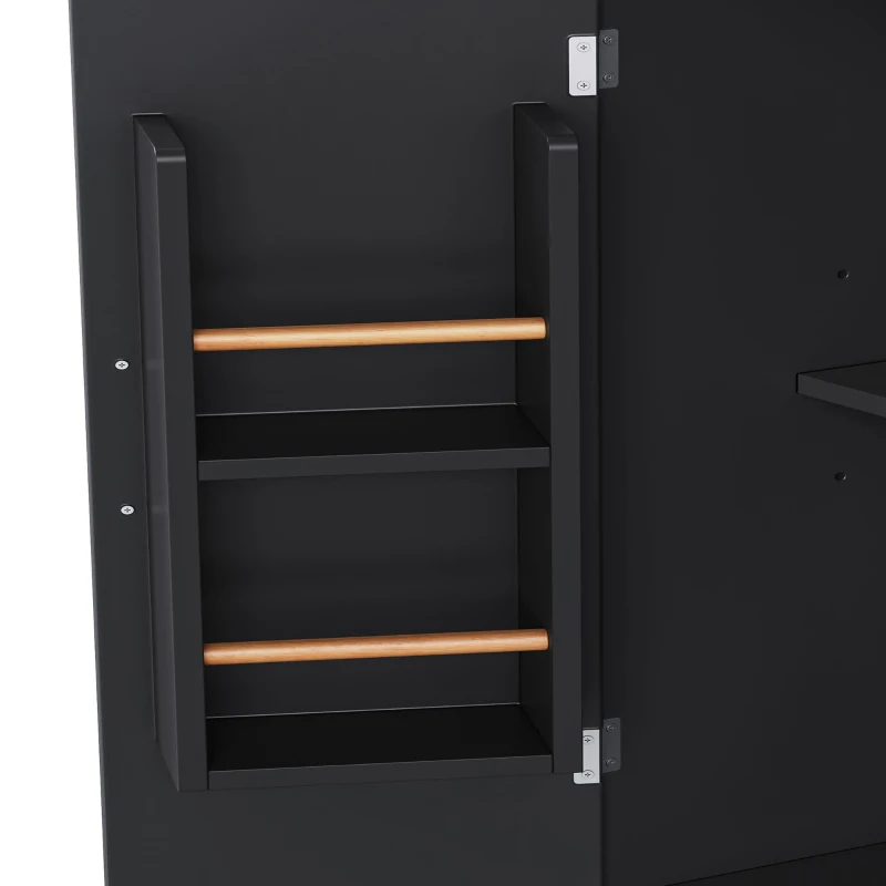 Rolling Kitchen Island Cart with Drop Leaf, Power Outlet, 4 Door Shelves, 6 Drawers, Adjustable Shelves, Spice Rack, 55.5" L x 30" W x 36" H, Black