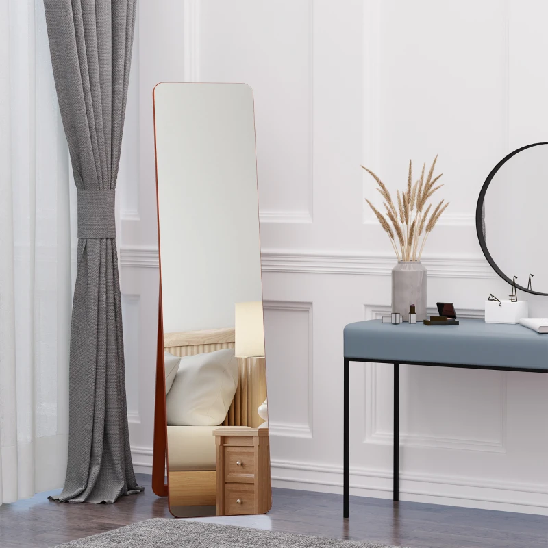 HOMCOM Full Length Mirror for Bedroom, Free Standing Dressing Mirror, Wall Mirror with Wood Frame, 15" x 61", Light Walnut