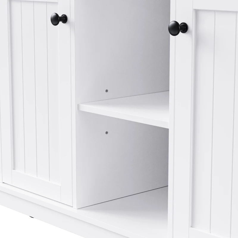 5-Wheel Kitchen Island Set with 2 Bar Stools, Shelves and Drawers, Power Outlet, Internal Rack, Utility Island with Drop Leaf, Bamboo Sticks, White