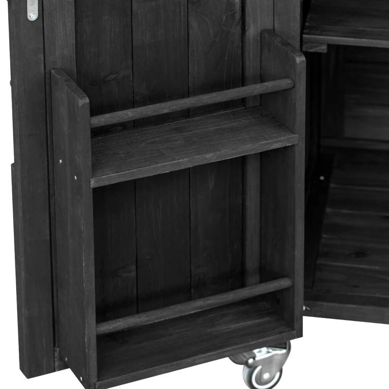 Outdoor Kitchen Island Cart, Rolling Bar Cart with Stainless Steel Top, Spice Rack, Towel Rack, Lockable Wheels, 50" L x 18.5" W x 36.5" H, Black