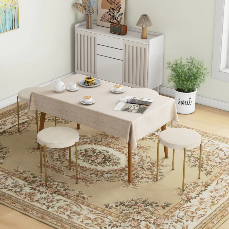 HOMCOM Backless Round Dining Chairs, Modern Stacking Stools Set of 4, Kitchen Chairs with Metal Legs, Cream White