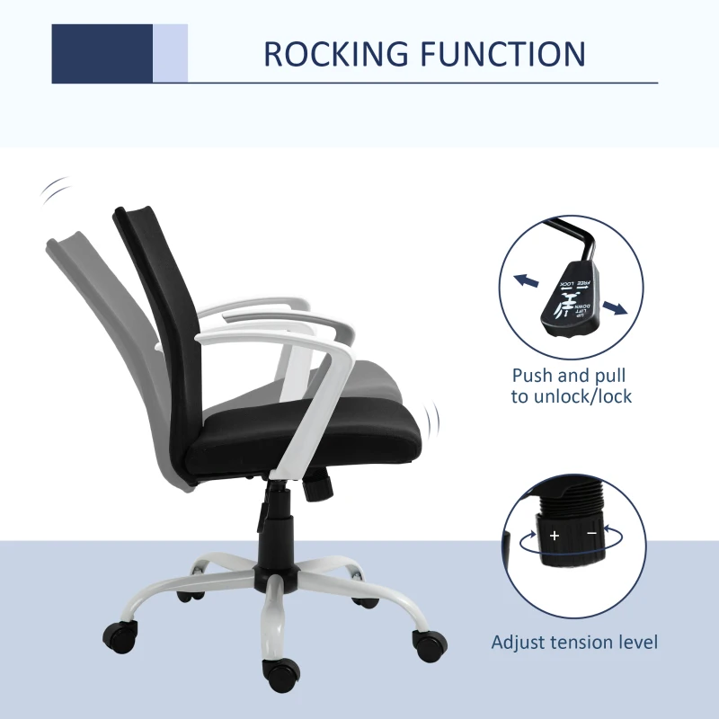 Vinsetto Linen Mid Back Office Chair With Tilt Function, Swivel Computer Chair, Black