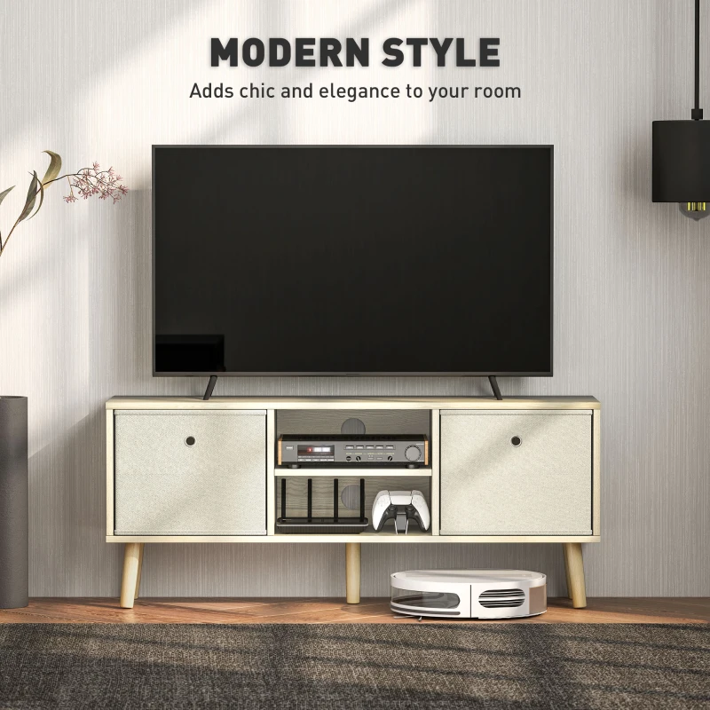 HOMCOM Modern TV Stand Cabinet with Foldable Drawers and Shelves for Living Room, Bedroom, Natural