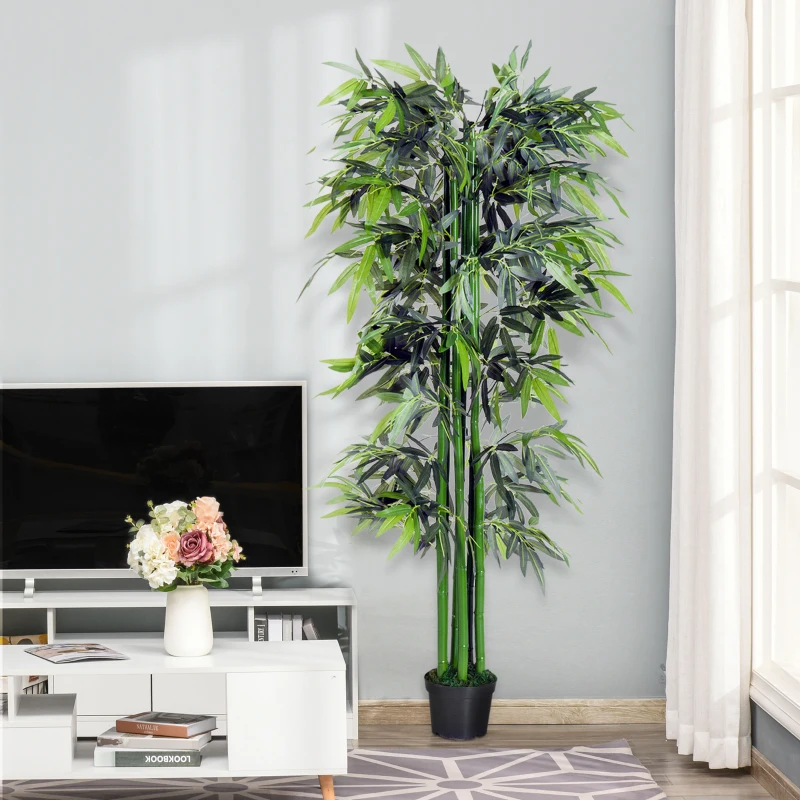 Outsunny 6FT Artificial Bamboo Tree Fake Decorative Plant with Nursery Pot for Indoor Décor