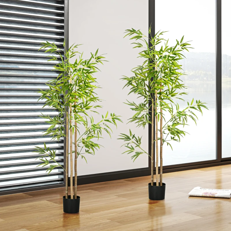 HOMCOM Set of 2 6ft Artificial Tree, Indoor Fake Bamboo with Pot, for Home Office Living Room Decor
