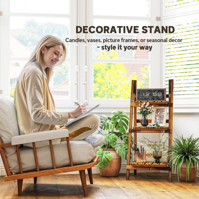 Outsunny Outdoor Plant Stand, Foldable Flower Stand 3-Tier Wooden Plant Shelf for Garden Indoor Outdoor, 16" x 15" x 37"