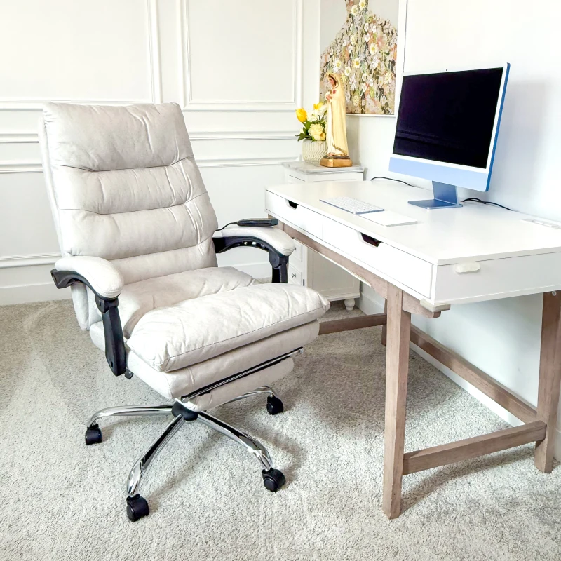 Vinsetto Microfibre Massage Office Chair, Heated Reclining Chair with Footrest, Double-tier Padding, Swivel Wheels, Light Gray