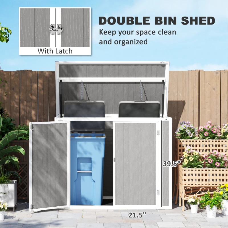Outsunny 4.7 x 2.5FT Outdoor Horizontal Storage Shed, Lockable Trash Can Storage with Chain Lid, Gray(m-7)