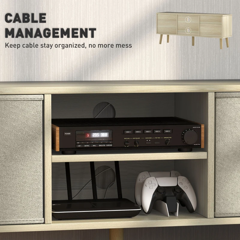 HOMCOM Modern TV Stand Cabinet with Foldable Drawers and Shelves for Living Room, Bedroom, Natural