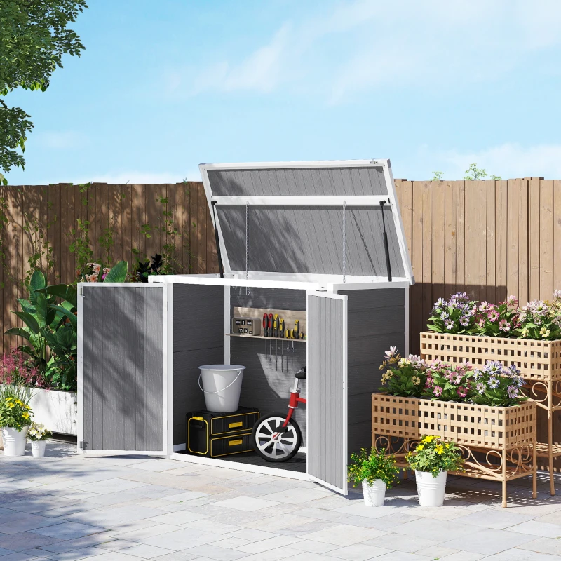 Outsunny 4.7 x 2.5FT Outdoor Horizontal Storage Shed, Lockable Trash Can Storage with Chain Lid, Gray(m-4)