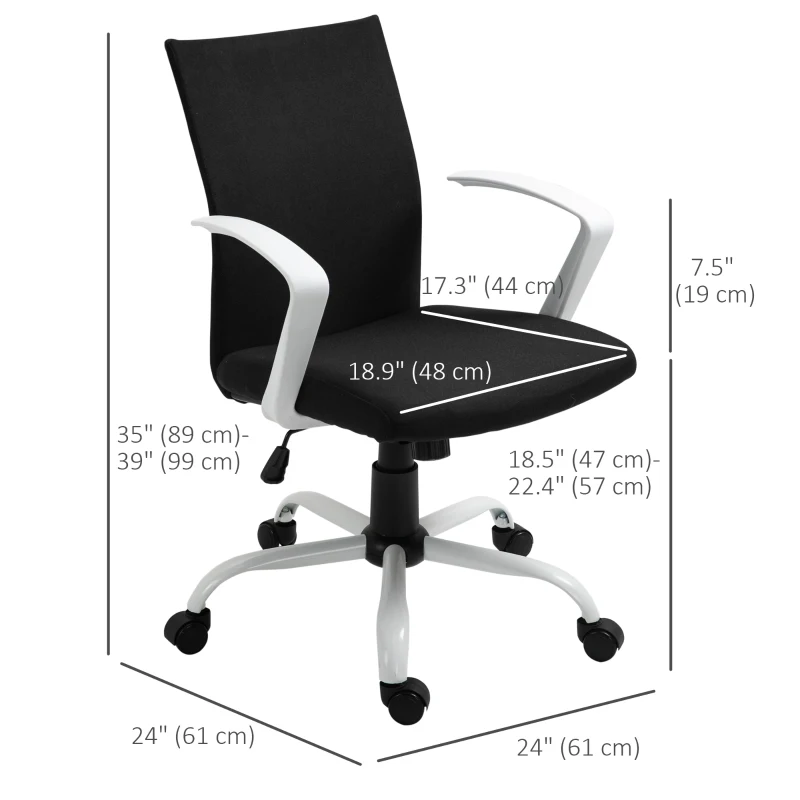 Vinsetto Linen Mid Back Office Chair With Tilt Function, Swivel Computer Chair, Black
