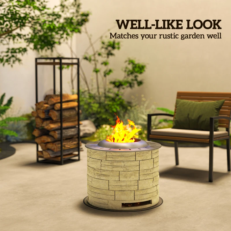 Outsunny Smokeless Fire Pit, Portable Camping Bonfire Stove with Mat for Backyard Patio Picnic, Magnesium Oxide, Yellow