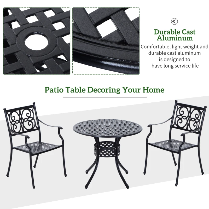Outsunny 33" Patio Dining Table Round Cast Aluminium Outdoor Bistro Table with Umbrella Hole - Black