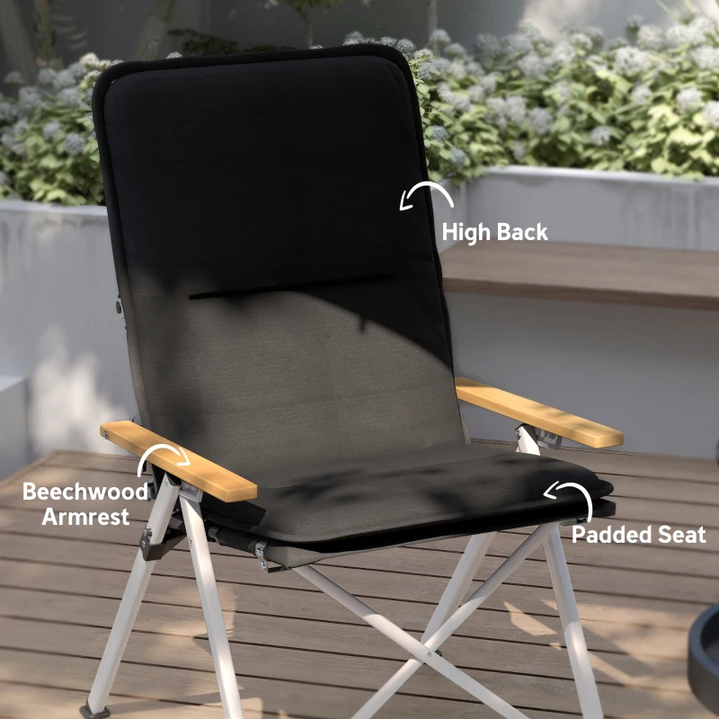 Outsunny Camping Chairs 2 Pack, Portable Folding Camp Chair with Padded Seat and Bag, Outdoor High Back Recliner, Black
