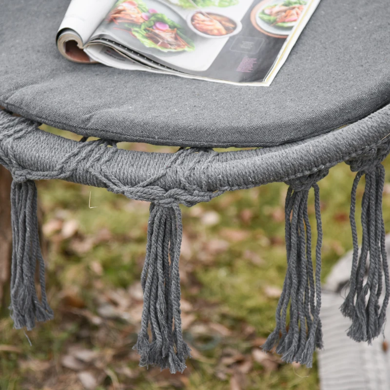 Outsunny Patio Hammock Chair, Hanging Rope Hammock Swing for Indoor & Outdoor Use with Backrest, Cotton-Polyester Blend, Fringe Tassels, Dark Grey