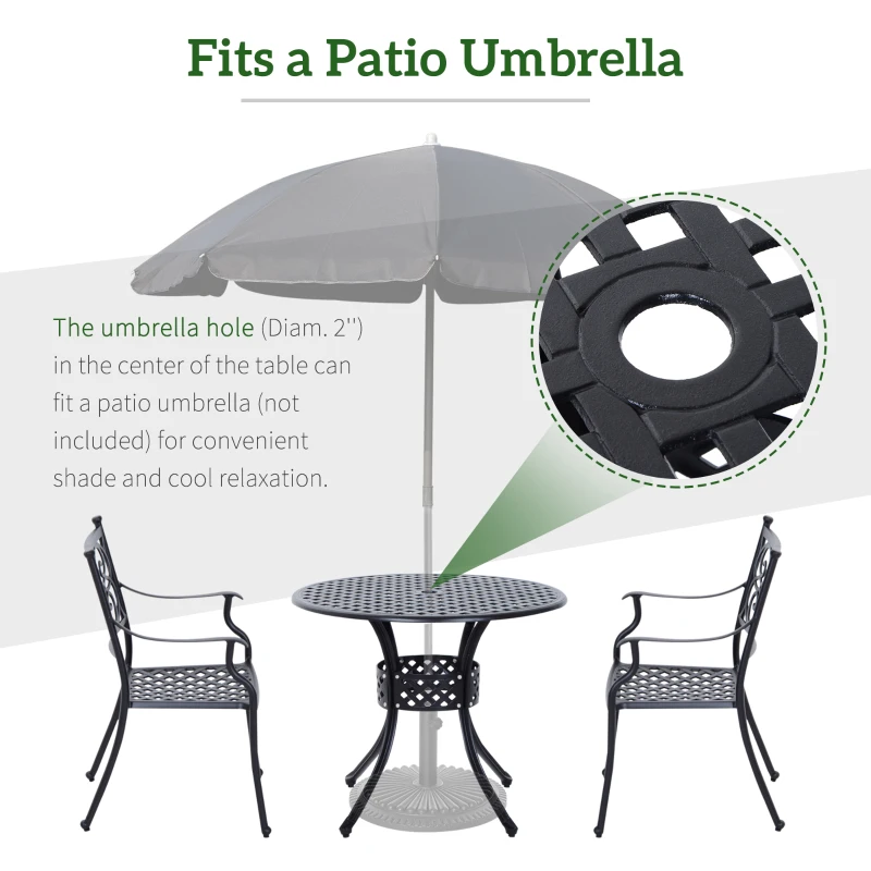 Outsunny 33" Patio Dining Table Round Cast Aluminium Outdoor Bistro Table with Umbrella Hole - Black