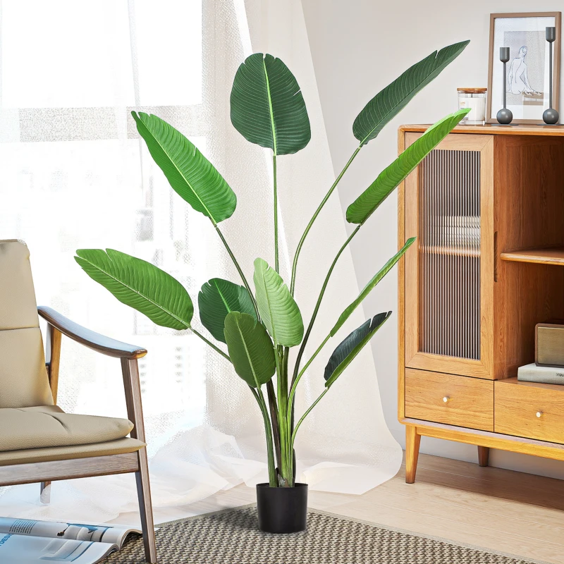Outsunny 6FT Artificial Bird of Paradise Plant, Fake Tropical Plam Tree with 10 Banana Leaves in Pot, Faux Plant for Indoor , Green
